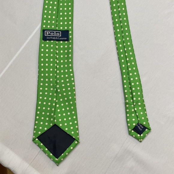 Boys green polo tie with white polka dots - Picture 2 of 2